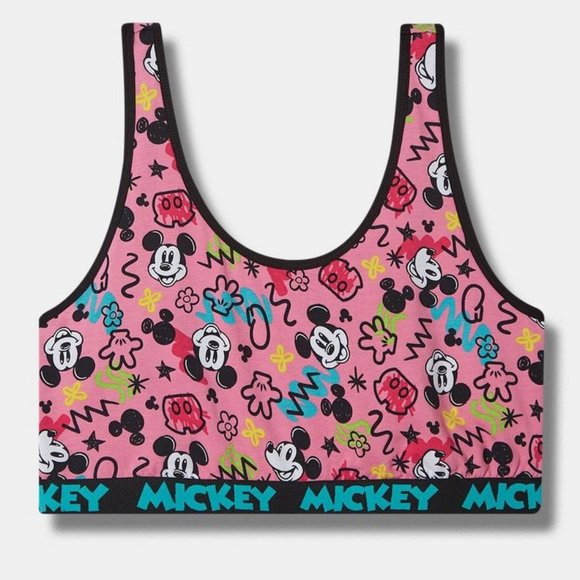 ❤️NWT VINTAGE TORRI DISNEY MICKEY MOUSE PRINT BRALETTE SCOOP SPORT BRA WIRELESS - Picture 12 of 14